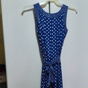 Blue and white polka-dot dress
